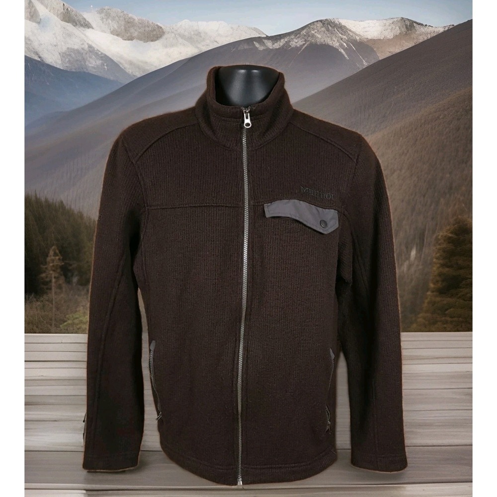 Marmot Poacher Pile Fleece Mens Size Medium Wool Blend Full Zip Jacket Brown